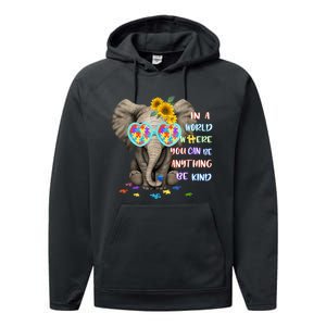 Elephant Autism Be Kind Autism Awareness Performance Fleece Hoodie