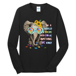 Elephant Autism Be Kind Autism Awareness Tall Long Sleeve T-Shirt