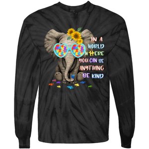 Elephant Autism Be Kind Autism Awareness Tie-Dye Long Sleeve Shirt