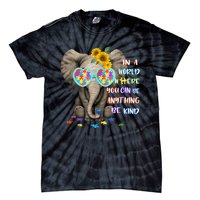 Elephant Autism Be Kind Autism Awareness Tie-Dye T-Shirt