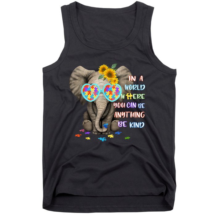 Elephant Autism Be Kind Autism Awareness Tank Top