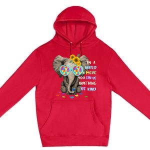 Elephant Autism Be Kind Autism Awareness Premium Pullover Hoodie