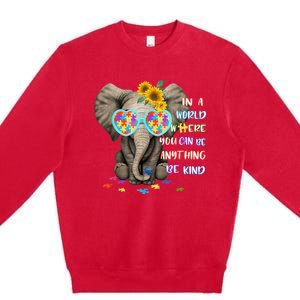 Elephant Autism Be Kind Autism Awareness Premium Crewneck Sweatshirt