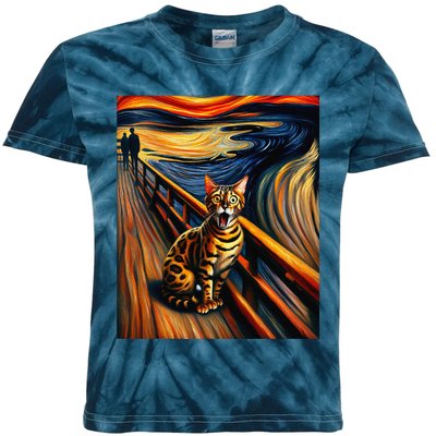 Expressionist Artsy Bengal Cat Artistic Bengal Cat Kids Tie-Dye T-Shirt