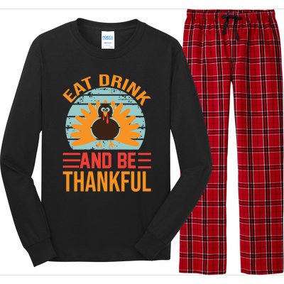 Eat And Be Thankful Funny Season And Fall Lover Gift Long Sleeve Pajama Set