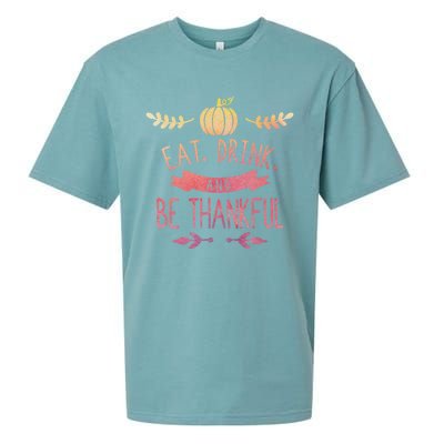 Eat And Be Thankful Fall Autumn Thanksgiving Holiday Cute Gift Sueded Cloud Jersey T-Shirt