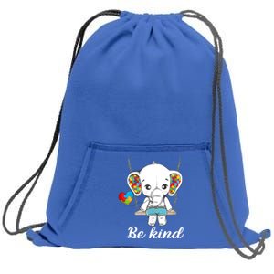 Elephant Autistic Be Kind Sign Language Autism Awareness Gift Sweatshirt Cinch Pack Bag