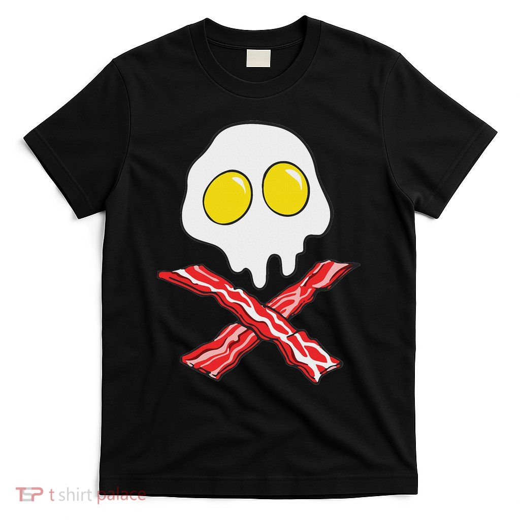 Eggs And Bacon Skull And Cross Bones Black Adult T-Shirt