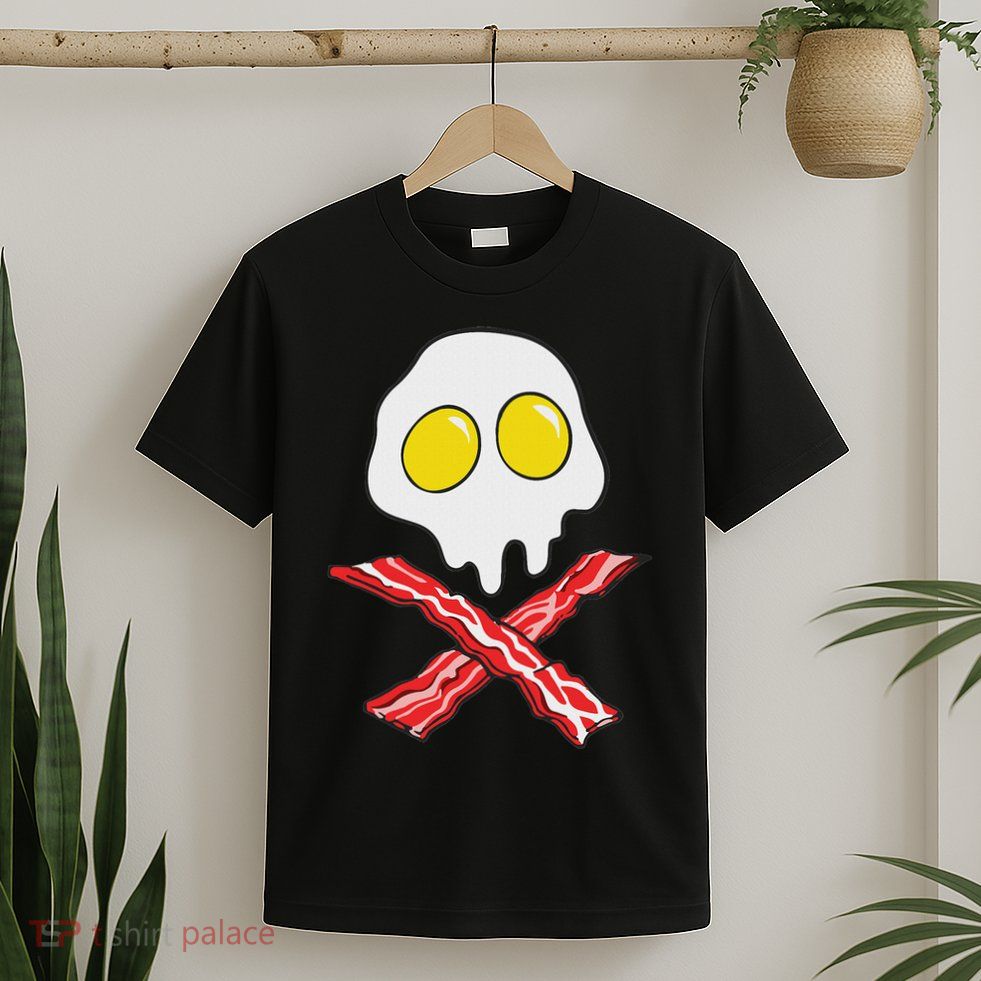 Eggs And Bacon Skull And Cross Bones Black Adult T-Shirt