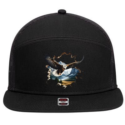 Elegant American Bald Eagle In Flight Photo Portrait 7 Panel Mesh Trucker Snapback Hat