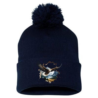 Elegant American Bald Eagle In Flight Photo Portrait Pom Pom 12in Knit Beanie