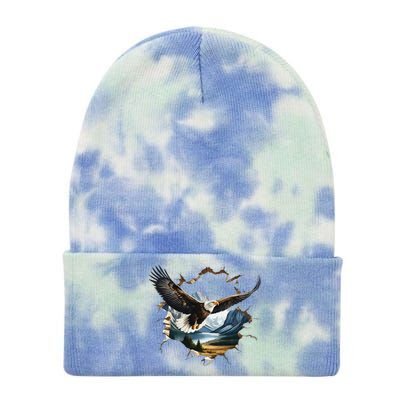 Elegant American Bald Eagle In Flight Photo Portrait Tie Dye 12in Knit Beanie