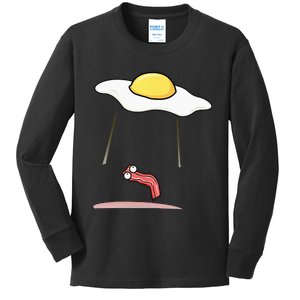 Egg Abducting Bacon Funny Alien UFO Breakfast Galaxy Food Kids Long Sleeve Shirt