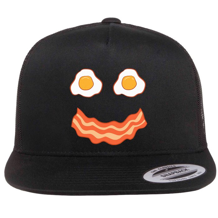 Egg And Bacon Egg And Bacon Face Brunch Breakfast Flat Bill Trucker Hat