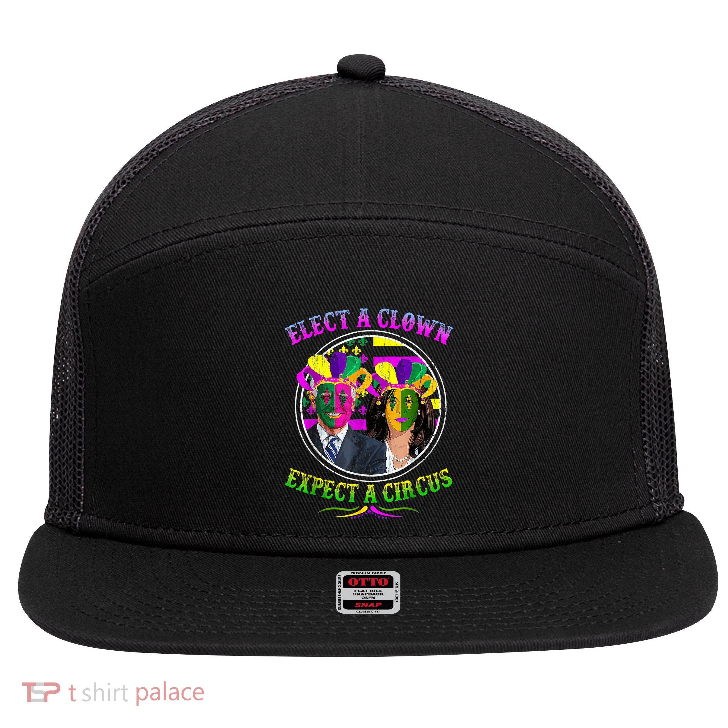 Elect A Clown Expect A Circus Funny Anti Biden Mardi Gras 7 Panel Mesh Trucker Snapback Hat