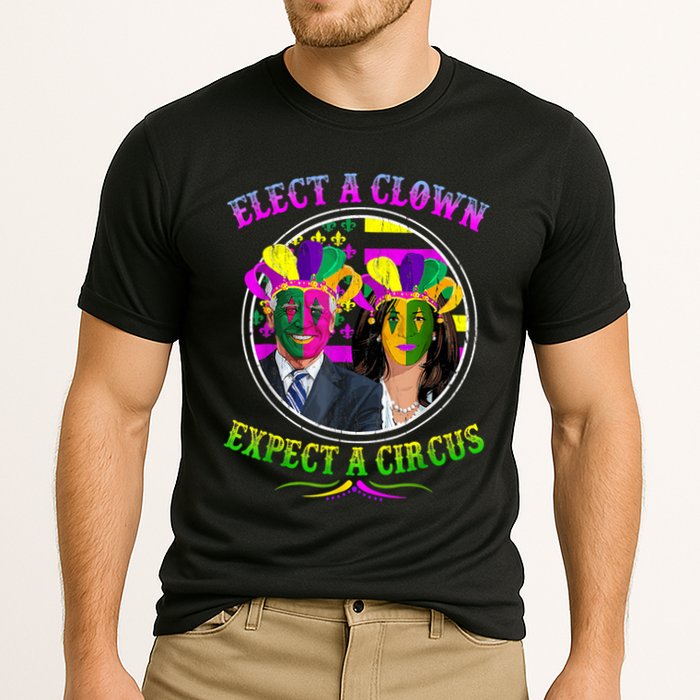 Elect A Clown Expect A Circus Funny Anti Biden Mardi Gras Cooling Performance Crew T-Shirt