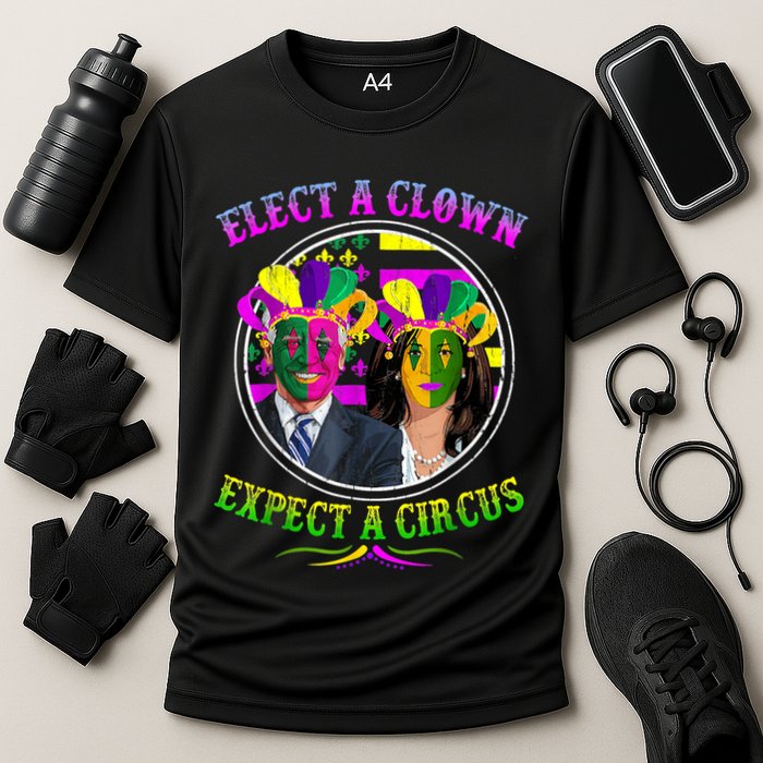 Elect A Clown Expect A Circus Funny Anti Biden Mardi Gras Cooling Performance Crew T-Shirt