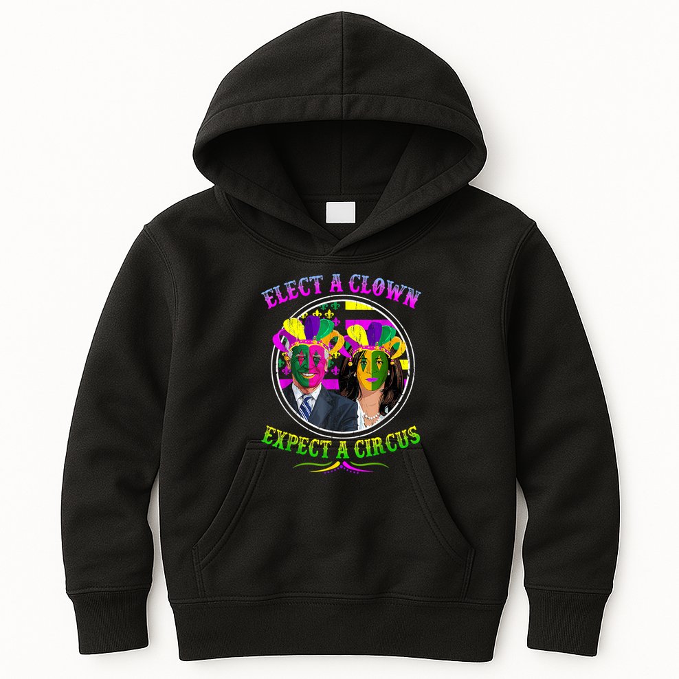 Elect A Clown Expect A Circus Funny Anti Biden Mardi Gras Kids Hoodie