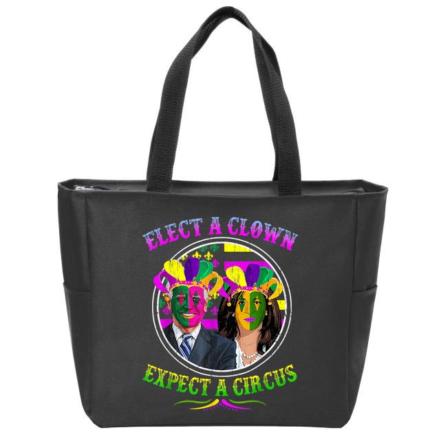 Elect A Clown Expect A Circus Funny Anti Biden Mardi Gras Zip Tote Bag