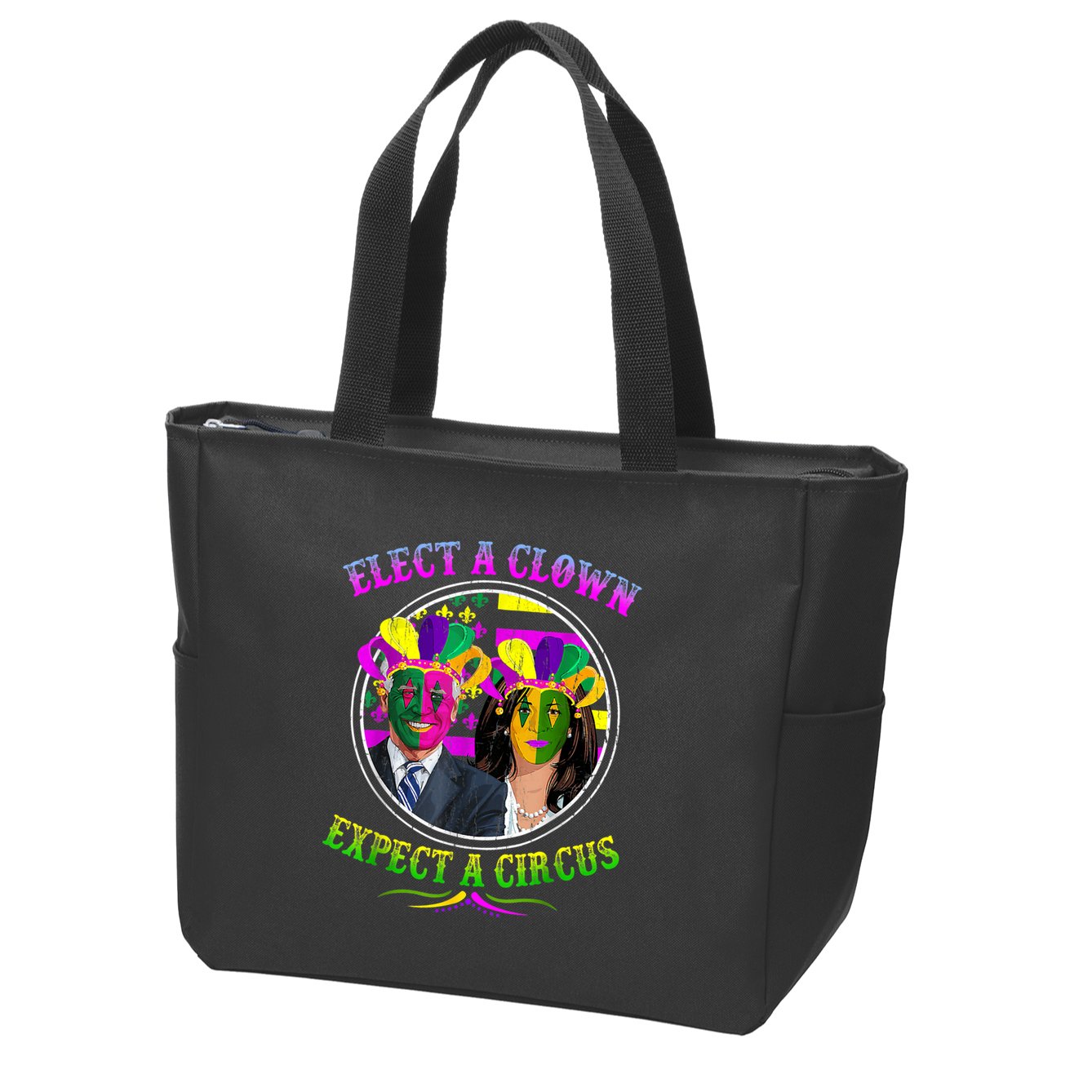 Elect A Clown Expect A Circus Funny Anti Biden Mardi Gras Zip Tote Bag