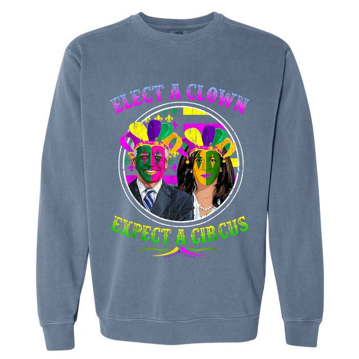 Elect A Clown Expect A Circus Funny Anti Biden Mardi Gras Garment-Dyed Sweatshirt