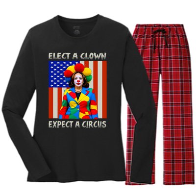 Elect A Clown Expect A Circus Anti Kamala Harris Women's Long Sleeve Flannel Pajama Set 