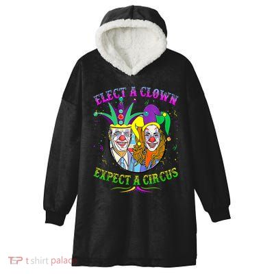 Elect A Clown Expect A Circus Funny Anti Biden Mardi Gras Hooded Wearable Blanket
