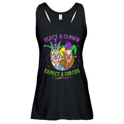 Elect A Clown Expect A Circus Funny Anti Biden Mardi Gras Ladies Essential Flowy Tank