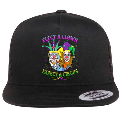 Elect A Clown Expect A Circus Funny Anti Biden Mardi Gras Flatbill Hat