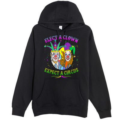 Elect A Clown Expect A Circus Funny Anti Biden Mardi Gras Premium Pullover Hoodie