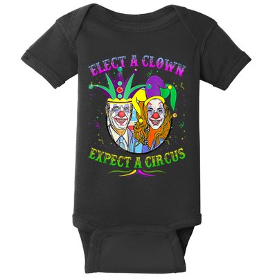 Elect A Clown Expect A Circus Funny Anti Biden Mardi Gras Baby Bodysuit