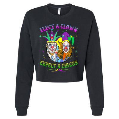 Elect A Clown Expect A Circus Funny Anti Biden Mardi Gras Cropped Pullover Crew