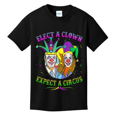 Elect A Clown Expect A Circus Funny Anti Biden Mardi Gras Kids T-Shirt