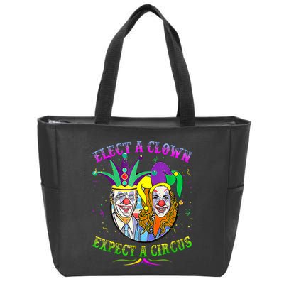 Elect A Clown Expect A Circus Funny Anti Biden Mardi Gras Zip Tote Bag
