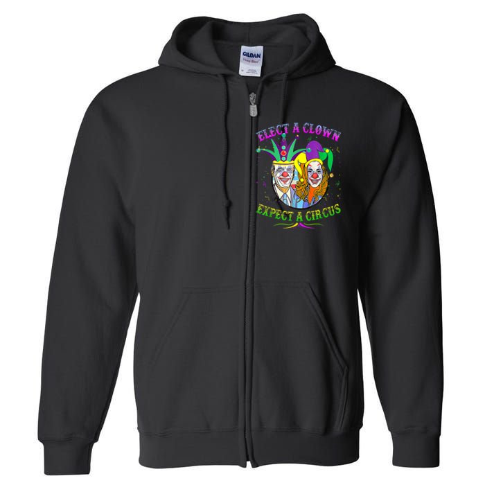 Elect A Clown Expect A Circus Funny Anti Biden Mardi Gras Full Zip Hoodie