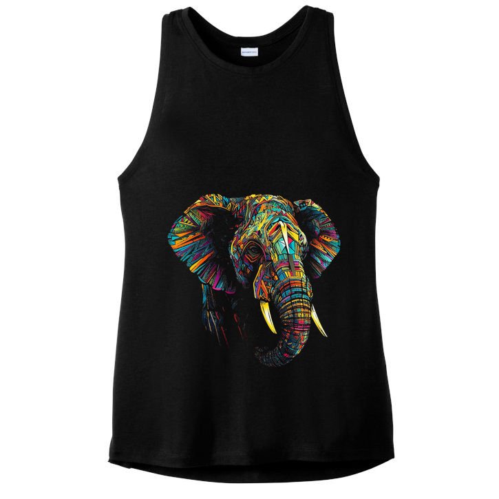 Elephant Animal Colourful Zoo Art Elephant Ladies PosiCharge Tri-Blend Wicking Tank