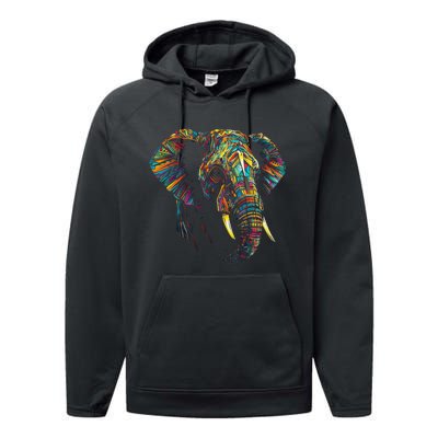 Elephant Animal Colourful Zoo Art Elephant Performance Fleece Hoodie