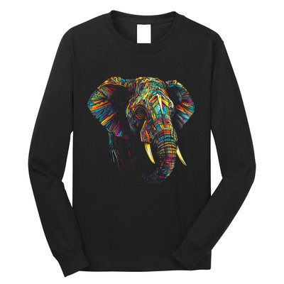 Elephant Animal Colourful Zoo Art Elephant Long Sleeve Shirt