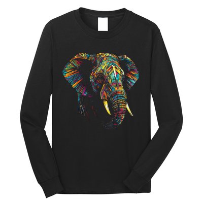 Elephant Animal Colourful Zoo Art Elephant Long Sleeve Shirt