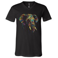 Elephant Animal Colourful Zoo Art Elephant V-Neck T-Shirt