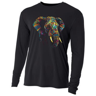 Elephant Animal Colourful Zoo Art Elephant Cooling Performance Long Sleeve Crew