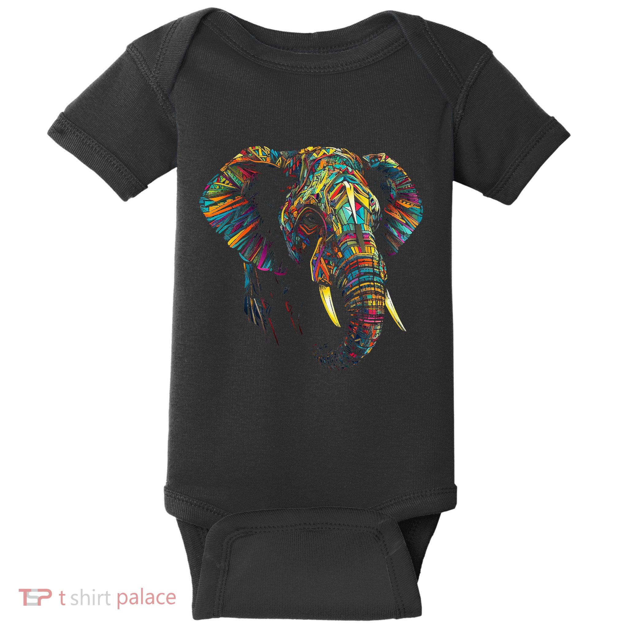 Elephant Animal Colourful Zoo Art Elephant Baby Bodysuit