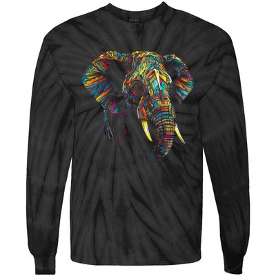 Elephant Animal Colourful Zoo Art Elephant Tie-Dye Long Sleeve Shirt