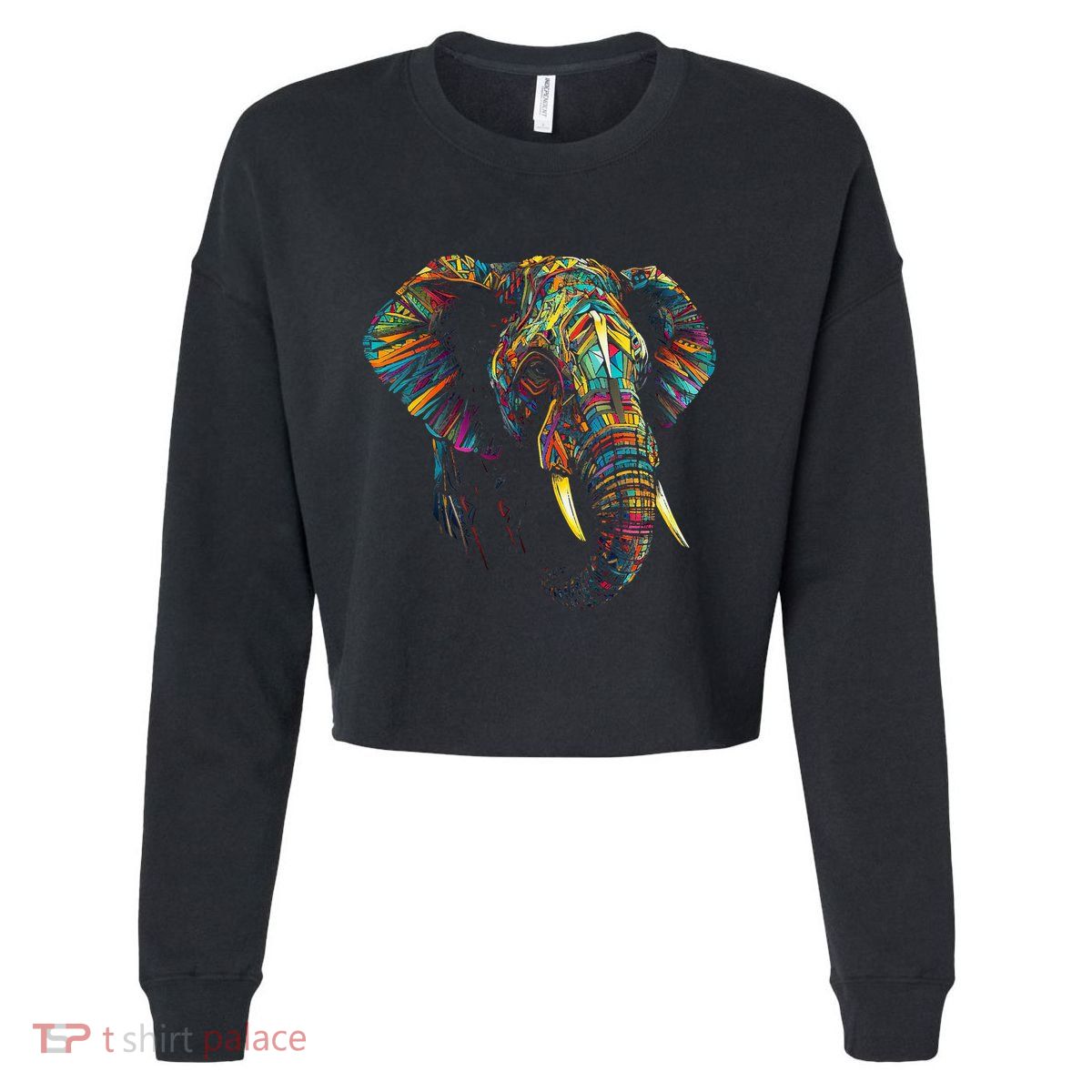 Elephant Animal Colourful Zoo Art Elephant Cropped Pullover Crew