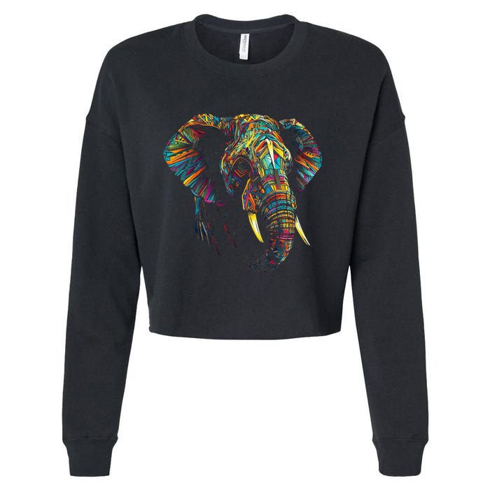 Elephant Animal Colourful Zoo Art Elephant Cropped Pullover Crew