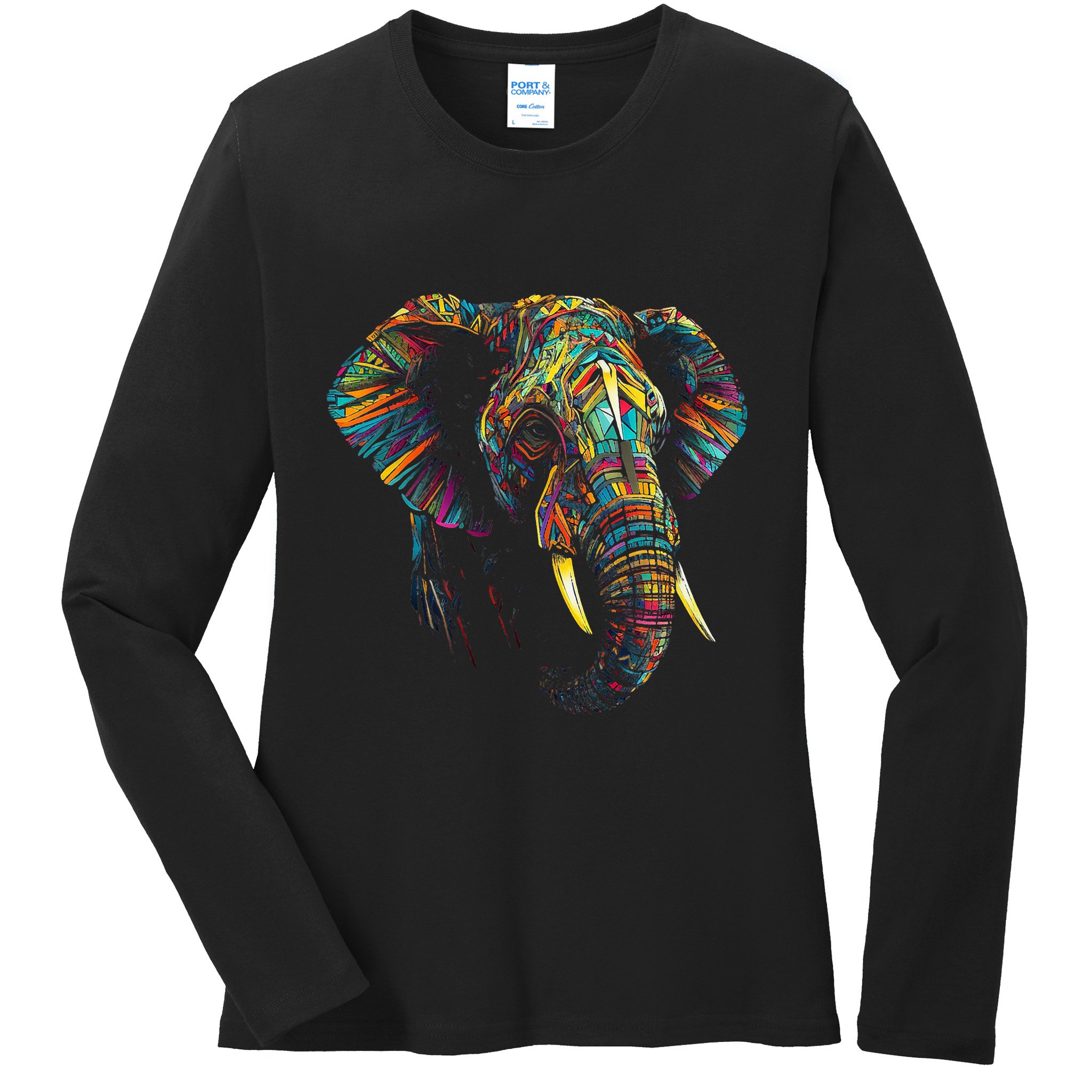 Elephant Animal Colourful Zoo Art Elephant Ladies Long Sleeve Shirt