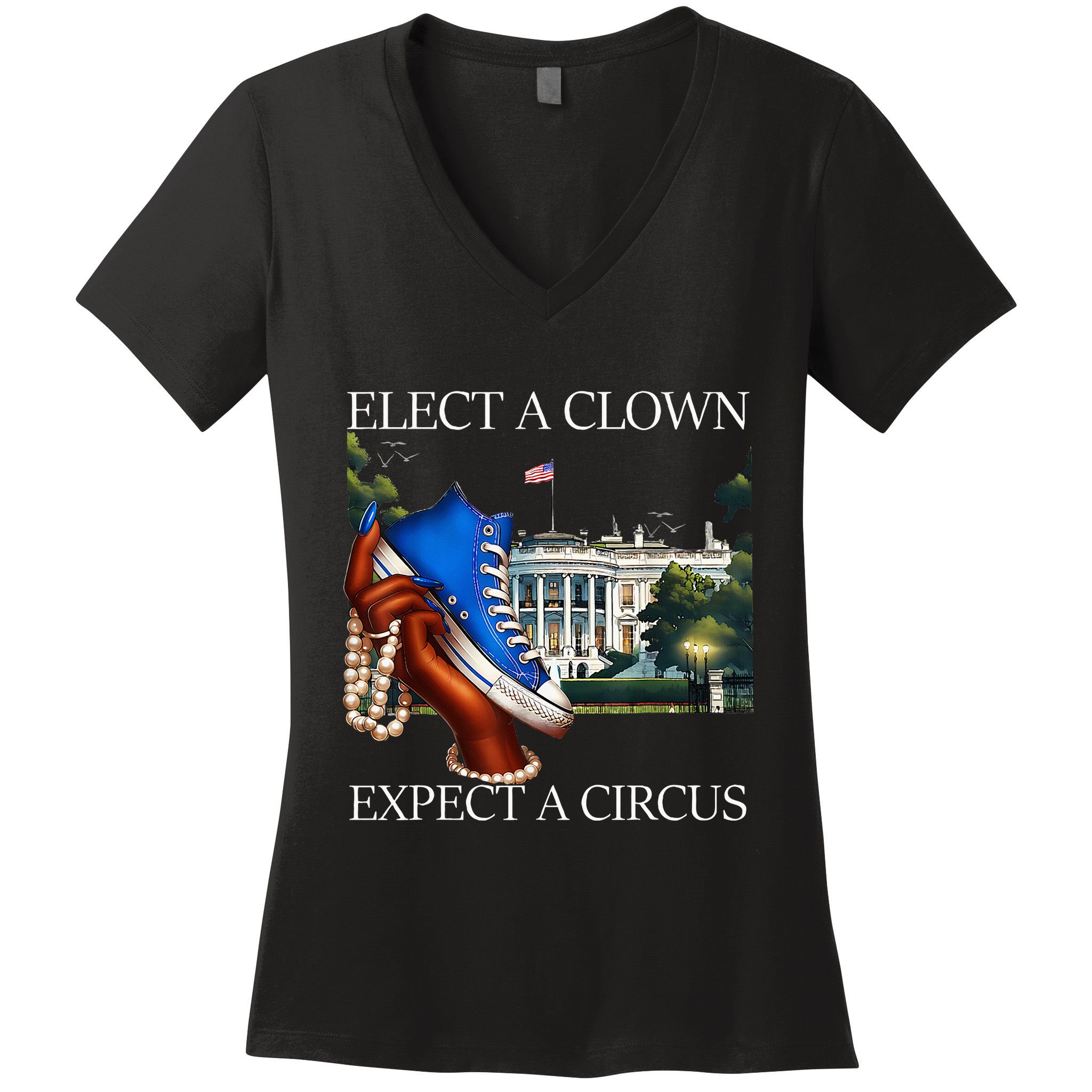 Elect A Clown Expect A Circus Funny Election Kamala Harris Women's V-Neck T-Shirt