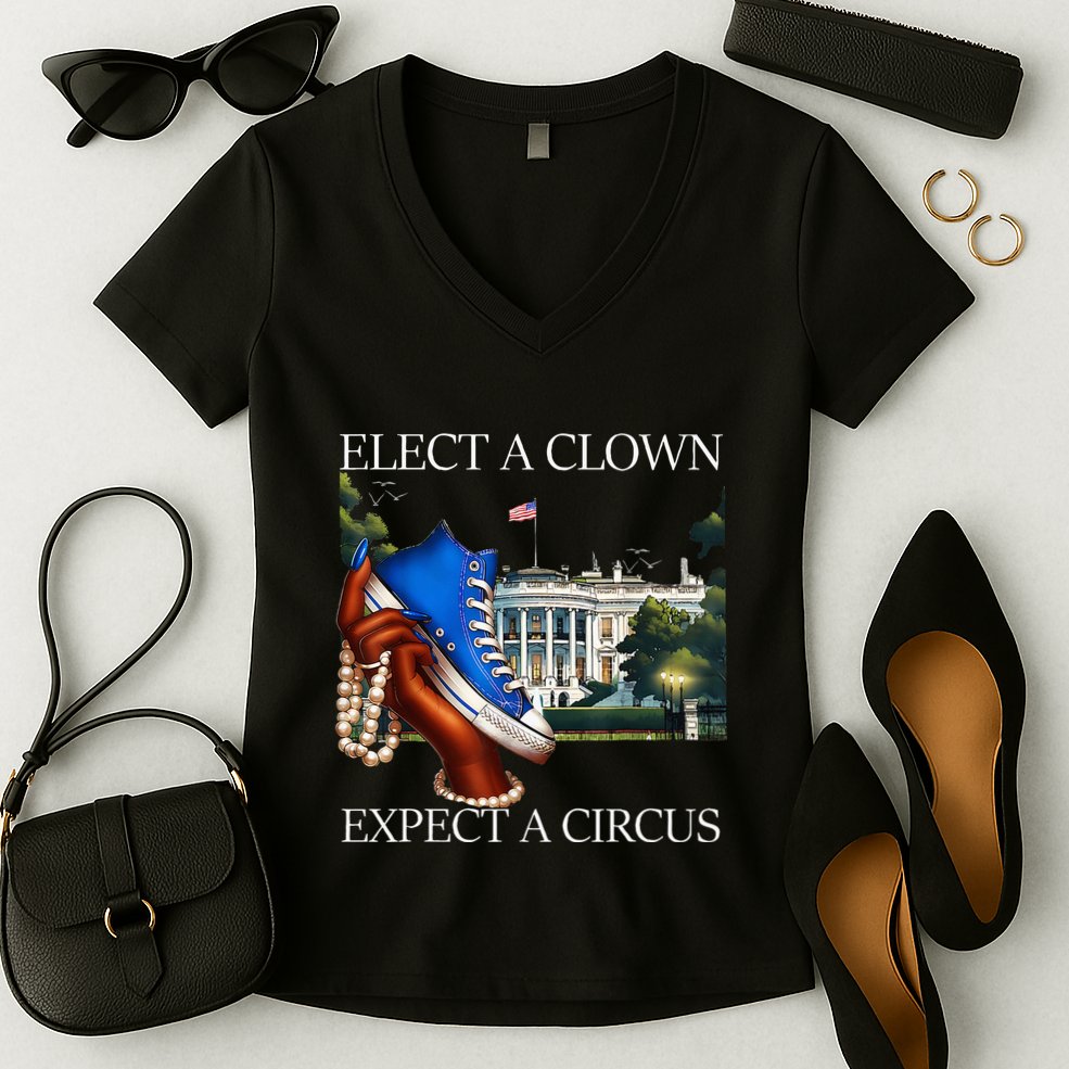 Elect A Clown Expect A Circus Funny Election Kamala Harris Women's V-Neck T-Shirt