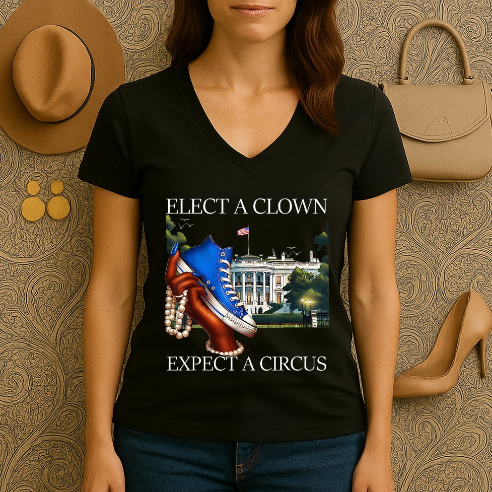 Elect A Clown Expect A Circus Funny Election Kamala Harris Women's V-Neck T-Shirt