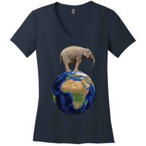 Elephant Animal Conservation Earth Day Planet Nature Women's V-Neck T-Shirt